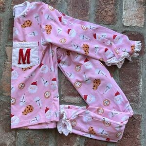 Milk and Cookies Santa Christmas Pajamas with Custom Red M on Pocket
